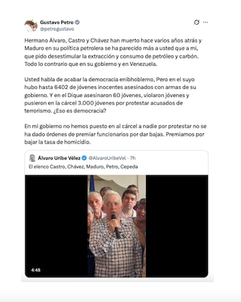 Gustavo Petro respondió a Álvaro Uribe