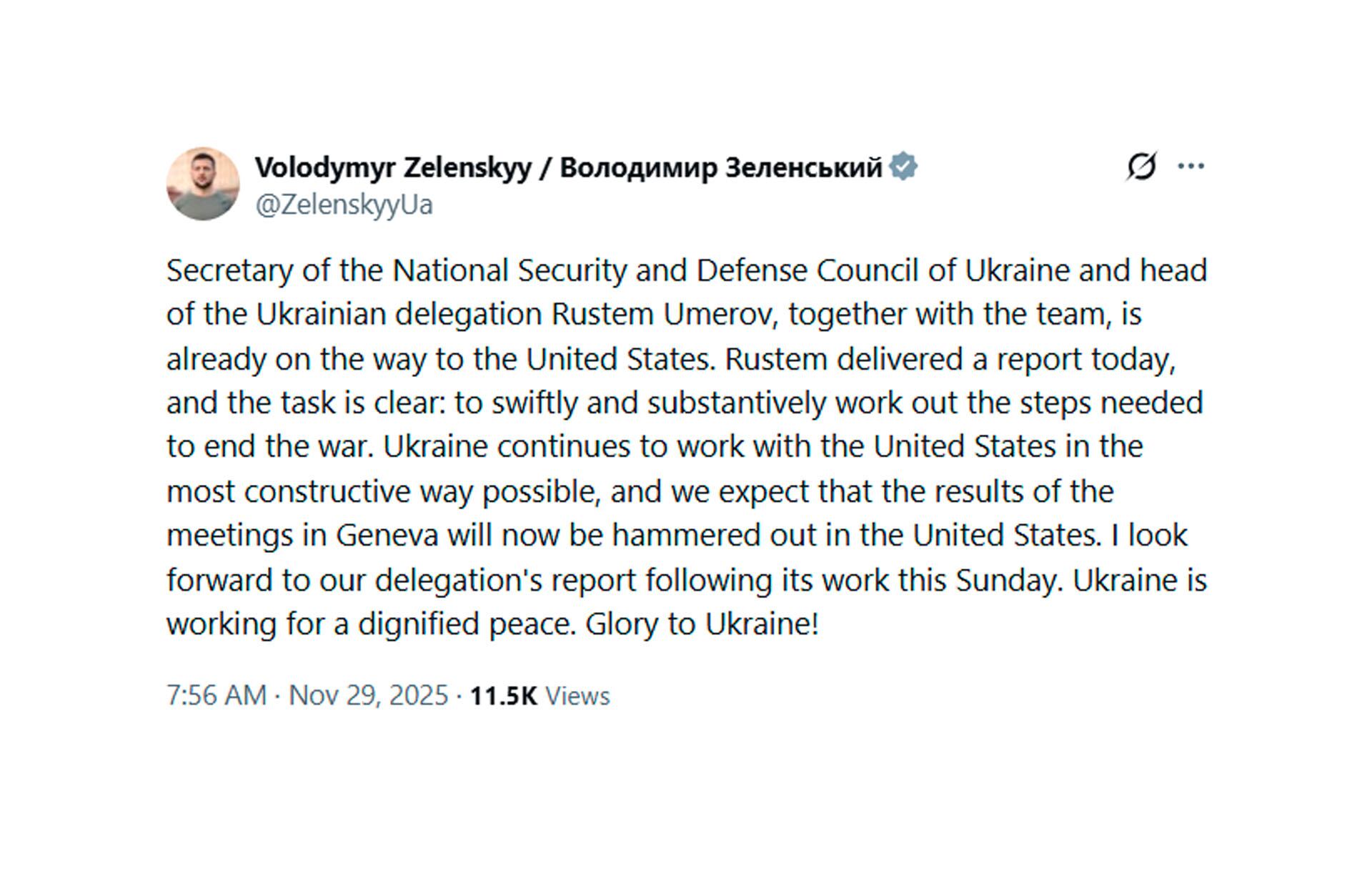El presidente de Ucrania, Volodimir Zelensky, informó en X que la delegación de su país está viajado a EEUU