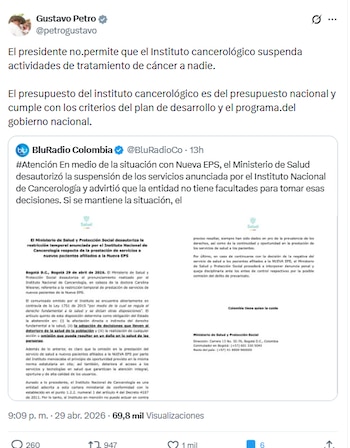 El presidente de la República afirmó que el presupuesto de la entidad pública cumple con los criterios del Plan Nacional de Desarrollo - crédito@petrogustavo/X