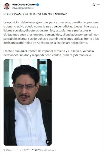 Cepeda compartió el video acompañado de un mensaje desde su cuenta de X la mañana del martes 6 de octubre de 2026 - crédito @IvanCepedaCast/X