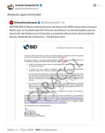 El exministro de Minas y Energía dijo que De la Espriella está "mintiendo" - crédito @andrescamachom_/X