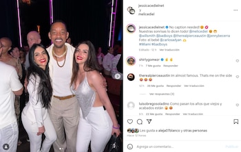 Jessica Cediel y su hermana Melissa posaron junto a Will Smith en el lanzamiento de 'Bad Boys: Ride or Die' en Miami - crédito @jessicacedielnet/Instagram