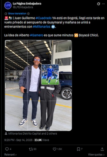 El "Panita" ya llegó a Bogotá para oficializar su vínculo con los Azules-crédito @LPEmbajadora/X
