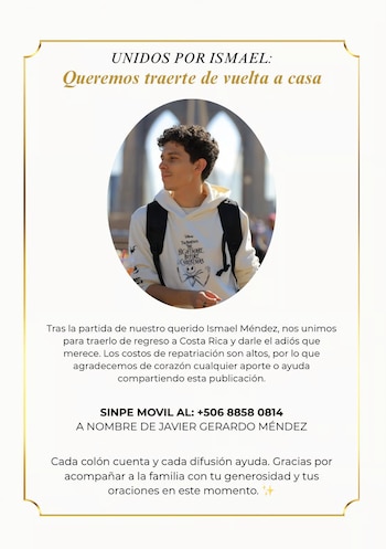 Familia pide colaboración de los costarricenses para poder repatriar el cuerpo del joven