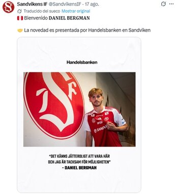 Daniel Bergman, de 24 años, ha sido anunciado como refuerzo peruano del Sandvikens. - Crédito: @Sandvikens IF