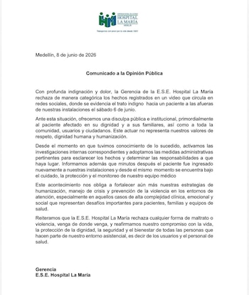 El Hospital La María informó que abrió investigaciones internas y adoptó medidas administrativas para esclarecer lo ocurrido y establecer responsabilidades - crédito Hospital La María