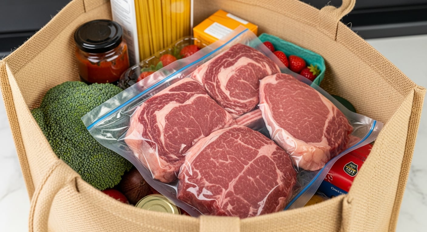 Colocar la carne cruda en la bandeja superior del carrito reduce el contacto con otros alimentos y disminuye el riesgo de enfermedades alimentarias (Imagen Ilustrativa Infobae)