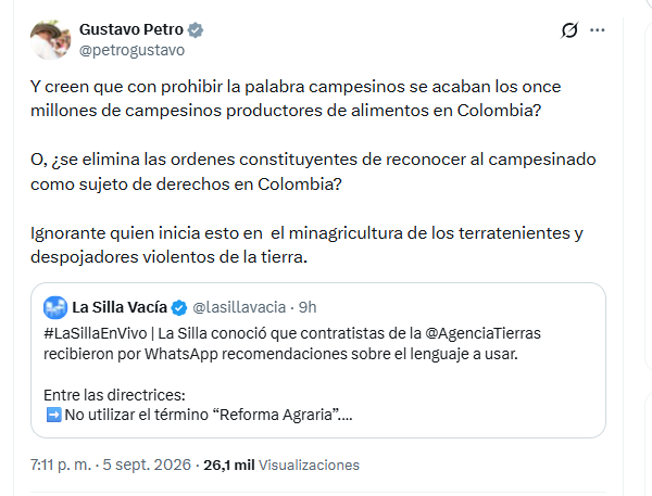 El expresidente Gustavo Petro cuestionó directriz de reemplazar la palabra