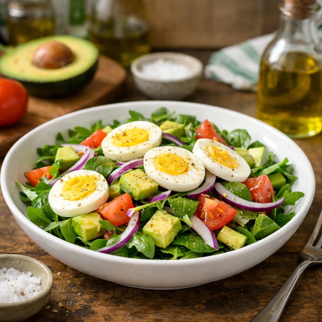 La ensalada fresca de huevo y palta combina proteínas y grasas saludables en una propuesta ideal para los días calurosos (Imagen Ilustrativa Infobae)