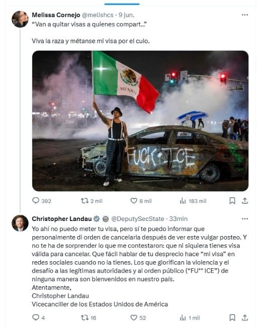 Landau pidió cancelar la visa de Melissa Cornejo. | X- Christopher Landau