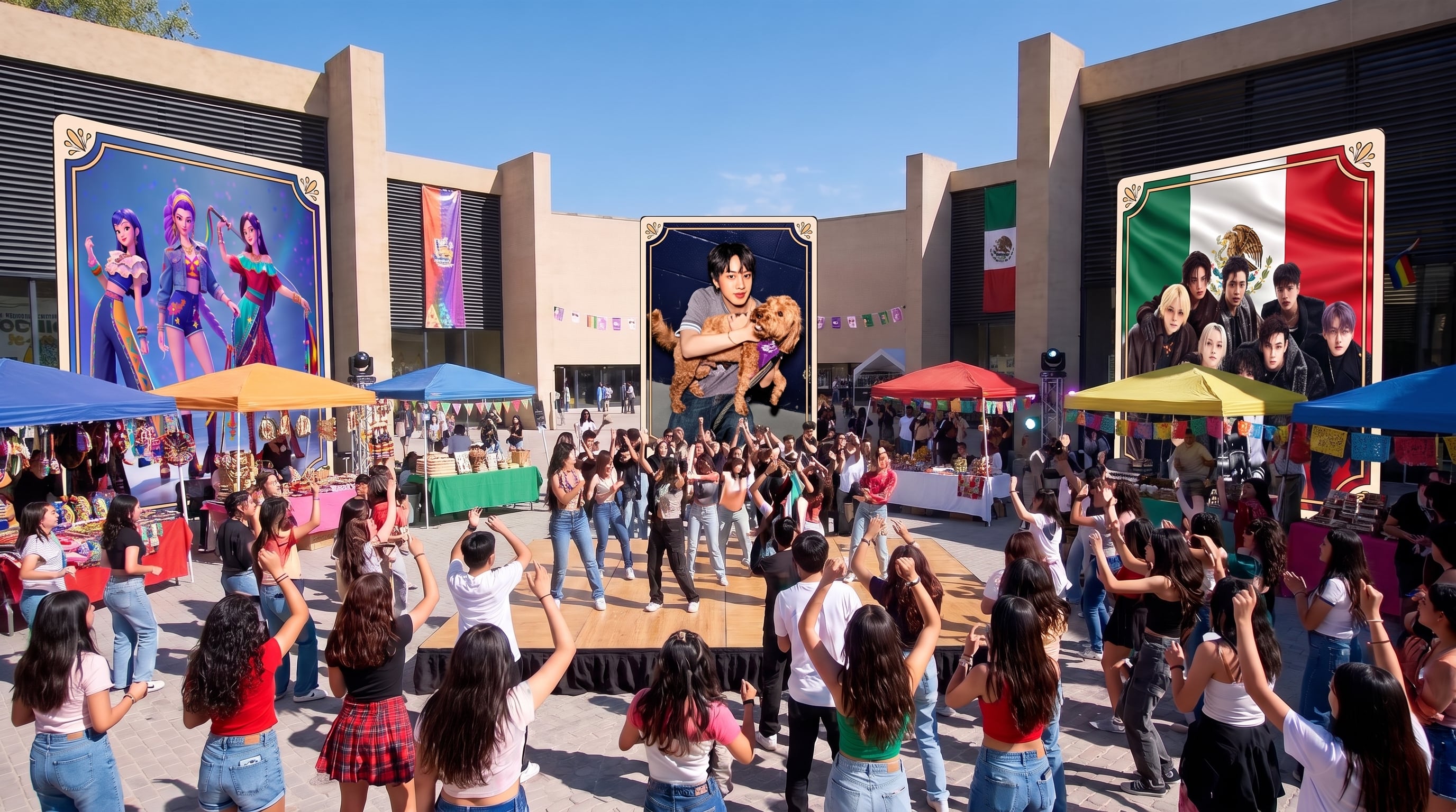Durante dos días, el recinto de Azcapotzalco recibirá una programación que va del zapateado huasteco al random dance K-pop, del danzón a las demostraciones de taekwondo. (Composición fotográfica/Redes sociales/IA sólo referencia no del evento actual)