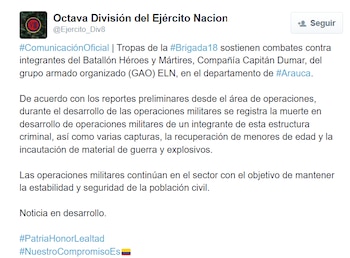 El Ejército Nacional reportó combates
