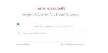 La página de Nequi ha reportado la falla desde hace 9 horas - crédito Nequi / Captura de pantalla