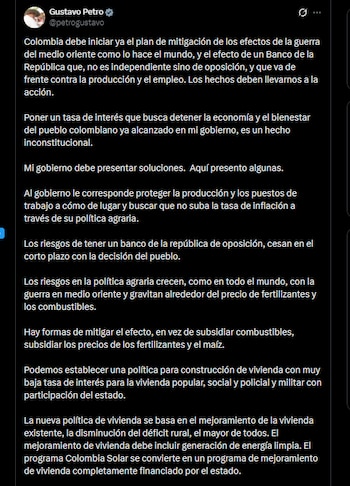 Gustavo Petro - crédito @petrogustavo/X