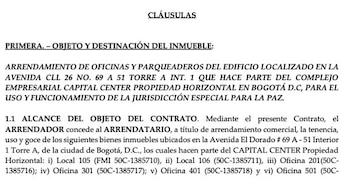 Esta es una de las cláusulas del contrato de la segunda sede de la JEP, en la calle 26 - crédito @MaclaPosada/X