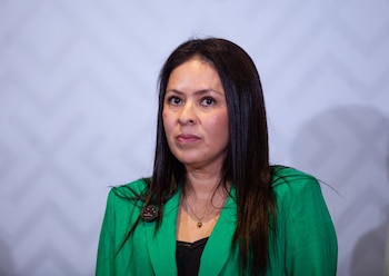 CIUDAD DE MÉXICO, 13MAYO2026.- Karen Castrejón Trujillo, presidenta nacional del Partido Verde Ecologista de México (PVEM) durante conferencia.
FOTO: ANDREA MURCIA /CUARTOSCURO.COM