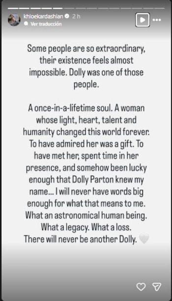 Khloe Kardashian le dedicó un emotivo mensaje a Dolly Parton.