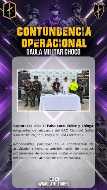 El Gaula Militar Chocó reforzó el control territorial en Quibdó tras hechos de violencia en la ciudad - crédito Suministrado a Infobae Colombia