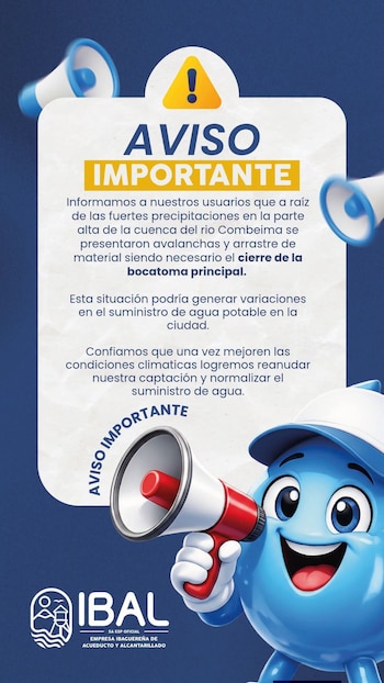 Cambios en el suministro de agua para los habitantes de la zona - crédito Ibal / X
