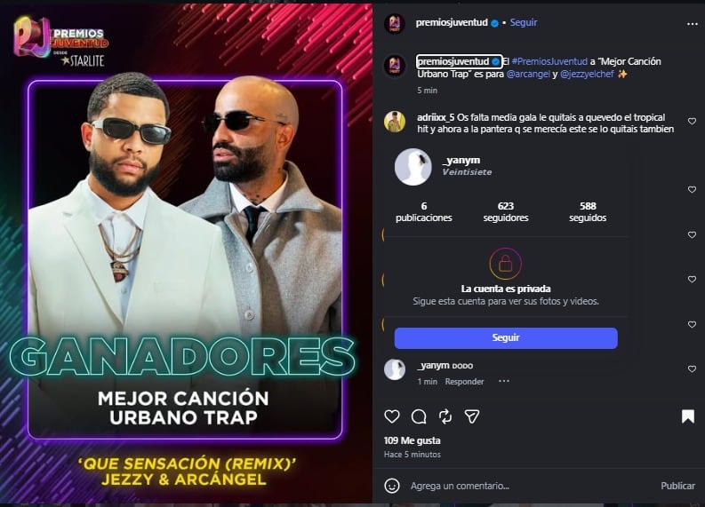 “Que Sensación” DE Jezzy y Arcángel es el tema ganador.