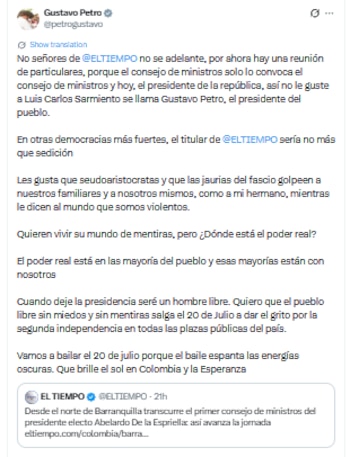 Gustavo Petro aseguró que será "un hombre libre" luego del 7 de agosto de 2026, y que por eso invitará a la "gente libre" a movilizarse - crédito @petrogustavo/X