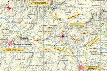 Mapa de distância aos municípios envolvidos na macro granja de suínos La Ventosa, em Cuenca. (Cidades Vivas Cuenca)
