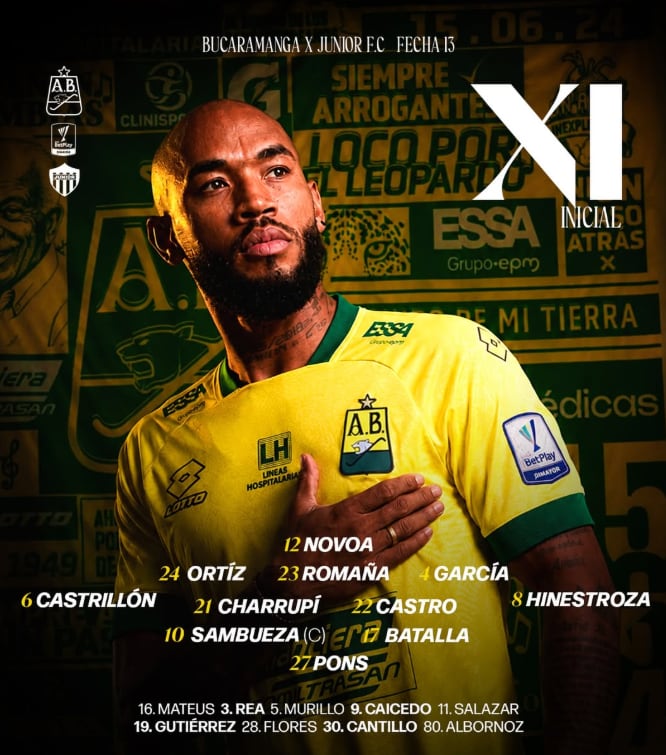 Once titular de Atlético Bucaramanga para enfrentar a Junior de Barranquilla - crédito @bucaramangaoficial/Instagram
