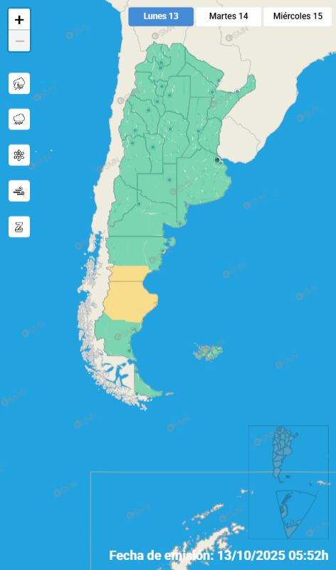 Las alertas amarillas por fuertes vientos en el sur argentino.