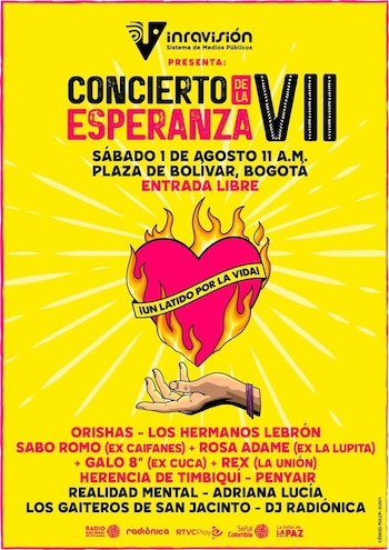 El Concierto de la Esperanza VII se realizará el 1 de agosto en la Plaza de Bolívar de Bogotá y volvió al centro del debate por el contrato de más de 4.437 millones de pesos colombianos destinado a su organización - crédito Inravisión