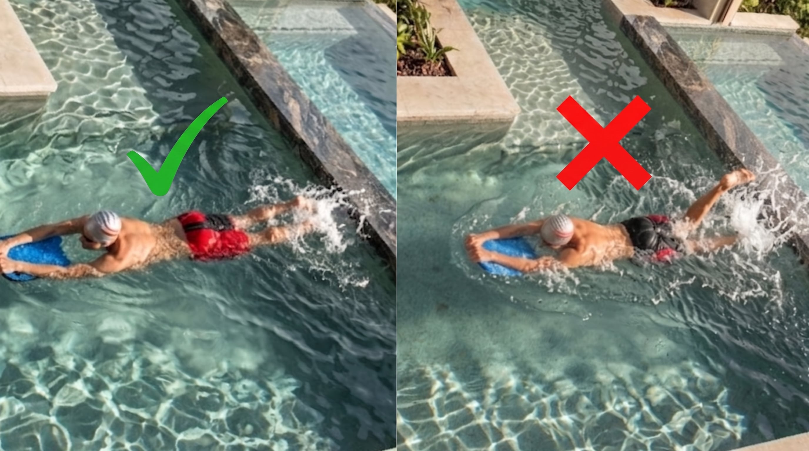 Una patada larga y descoordinada desperdicia energía y no aporta impulso real, por eso el entrenamiento de natación debe incluir trabajo específico de pies con tabla (Imagen Ilustrativa Infobae)