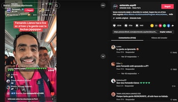 Caótico momento de Fernando Llanos en tren: usuarios lo acusan de favorecer a Roberto Sánchez durante transmisión. Captura: TikTok.