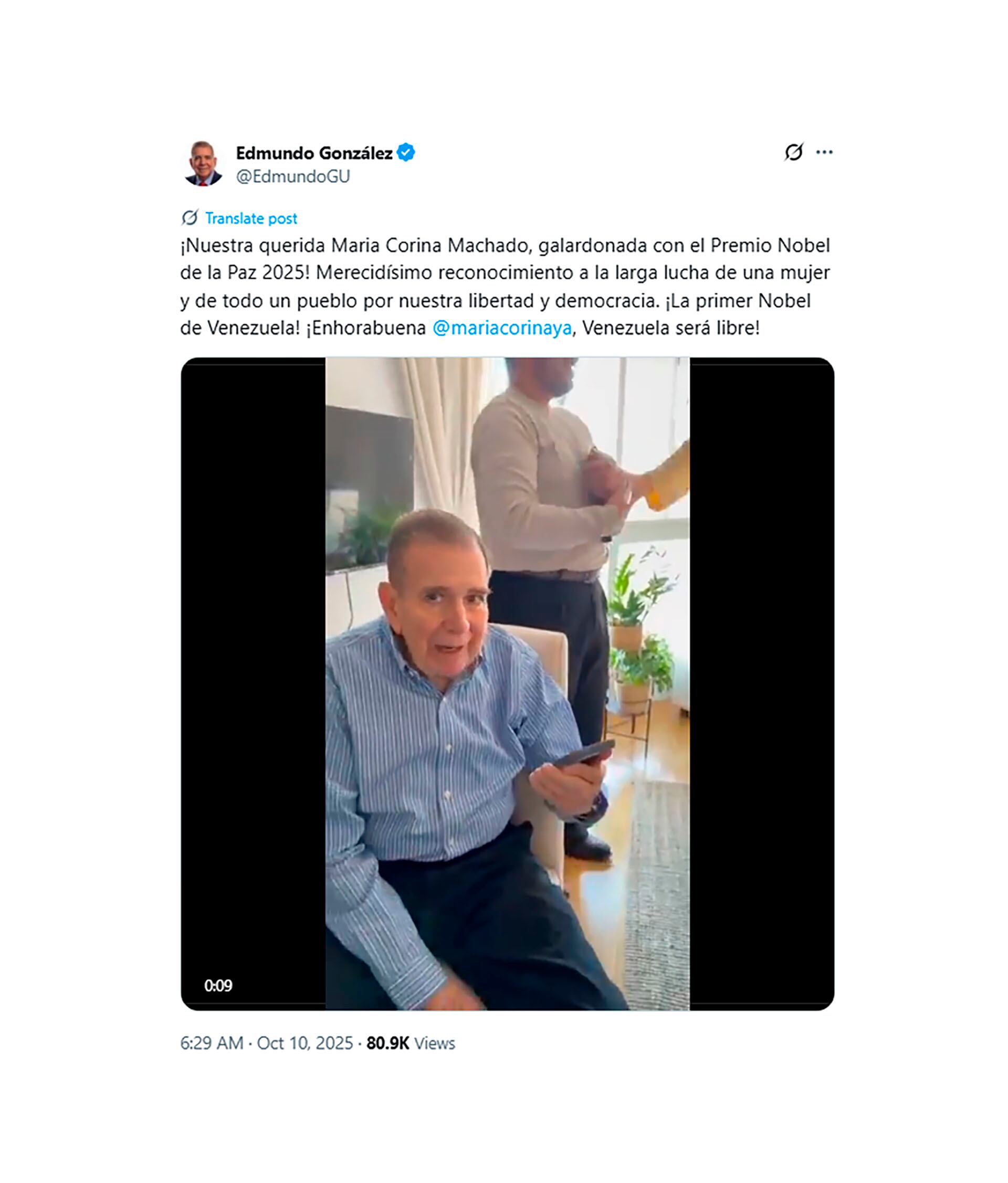 El mensaje de Edmundo González Urrutia en X