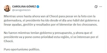 Vocera del gobiero de Abelardo cuestionó la visita de Iván Cepeda al Chocó - crédito @carogomezsn/X