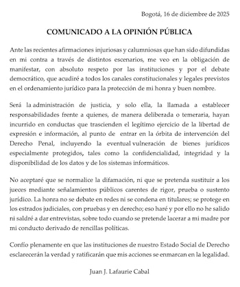 Este es el comunicado que