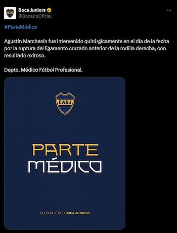 El parte médico oficial de Boca en el que informó sobre la intervención exitosa de Marchesín (@BocaJrsOficial)