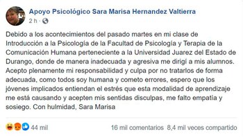 Profesora insulta alumnos (Foto: Facebook@Apoyo