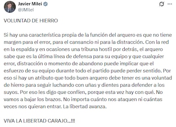 Tuit de Javier Milei publicado el jueves por la tarde, luego del dato de inflación del INDEC