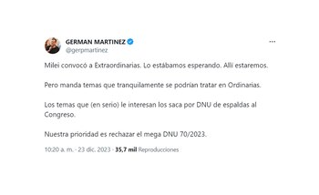 El tuit de Germán Martínez,