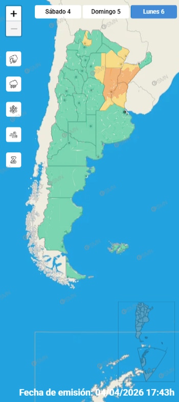 Las alertas del SMN para el lunes