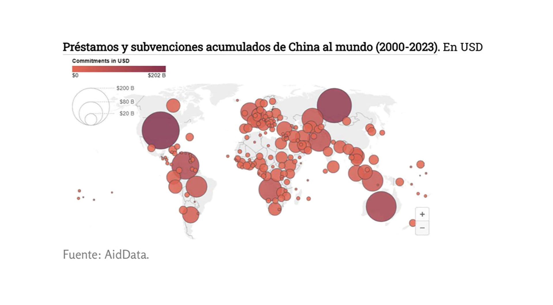 Préstamos y subvenciones acumulados de China al mundo