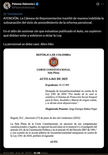 Paloma Valencia sobre la reforma