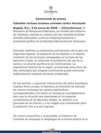 Cancillería sobre situación de Venezuela