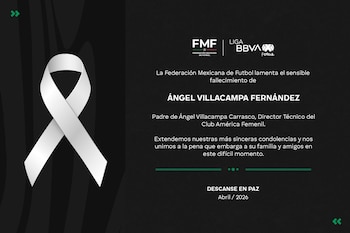 Gráfico de condolencias de la FMF y Liga BBVA Femenil, mostrando un lazo blanco de luto sobre un fondo oscuro con textura y texto en blanco