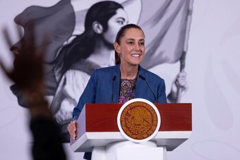 La presidenta Claudia Sheinbaum durante 'La Mañanera' de este miércoles en Palacio Nacional. (Crédito: Gobierno de México)