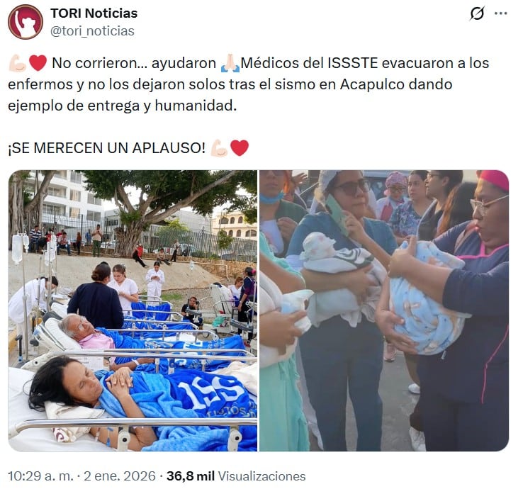 La actuación del personal de salud destacó en medio del caos provocado por el temblor. (X / @tori_noticias)