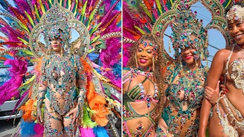 El sello de Rihanna en los carnavales: transparencias, pedrería y moda caribeña