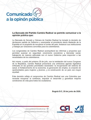 Cambio Radical será partido de Gobierno