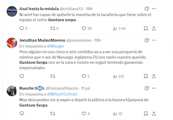 Insultos de hinchas de Millonarios en contra de Gustavo Serpa por la actualidad de Millonarios - crédito X