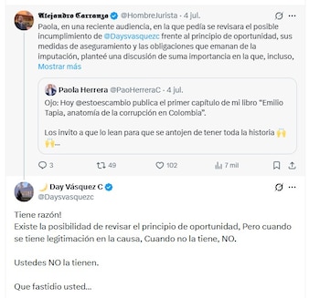Day Vásquez respondió a las declaraciones del abogado Alejandro Carranza y defendió la legalidad del principio de oportunidad que le concedió la Fiscalía - crédito @Daysvasquezc/X