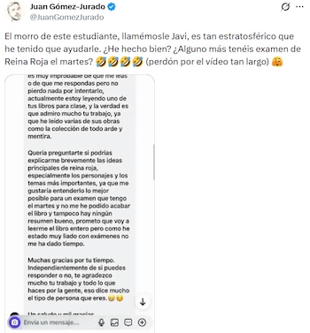 Post en 'X' de Juan Gómez Jurado. (X)